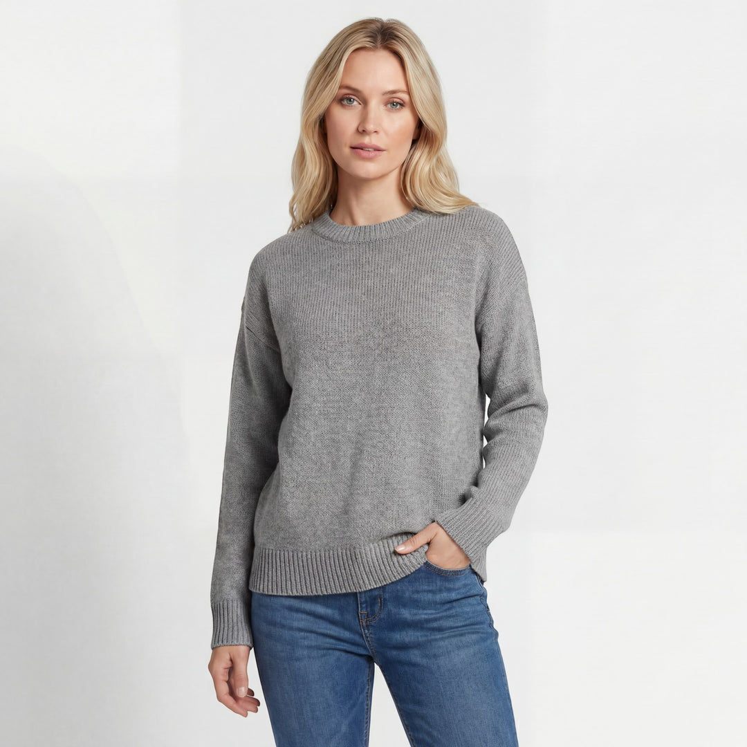 Damenpullover mit Rundhalsausschnitt – lockere Passform | weiches Fleecefutter