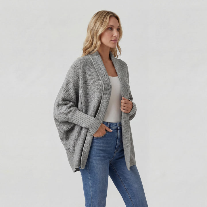 Women's Acrylic Blend Knit Cardigan – Batwing Sleeves, Loose Fit, Open Front