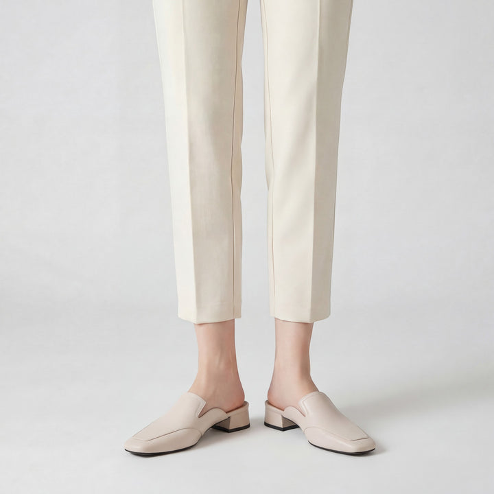 Women's Leather Heeled Mules – Chic Square Toe