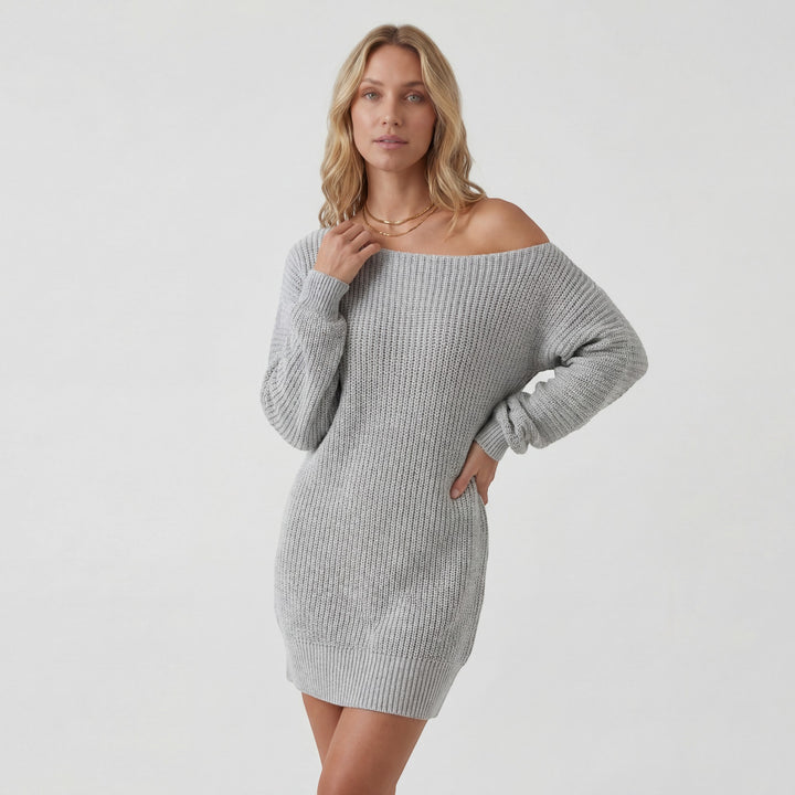 Women's Textured Knit Sweater Dress – Off-the-Shoulder Mini Dress