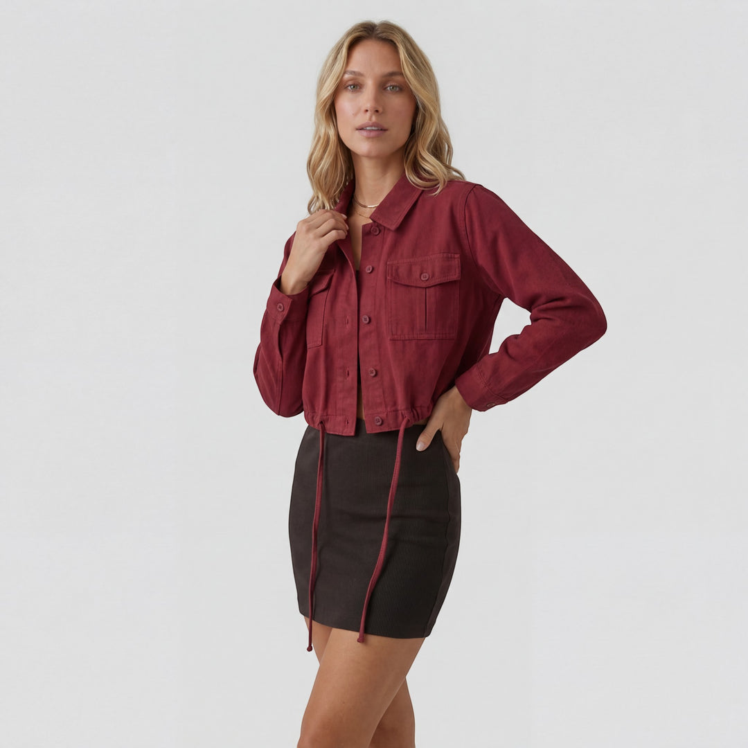 Veste Courte Femme Coton Mélangé – Coupe Ample avec Poches Poitrine