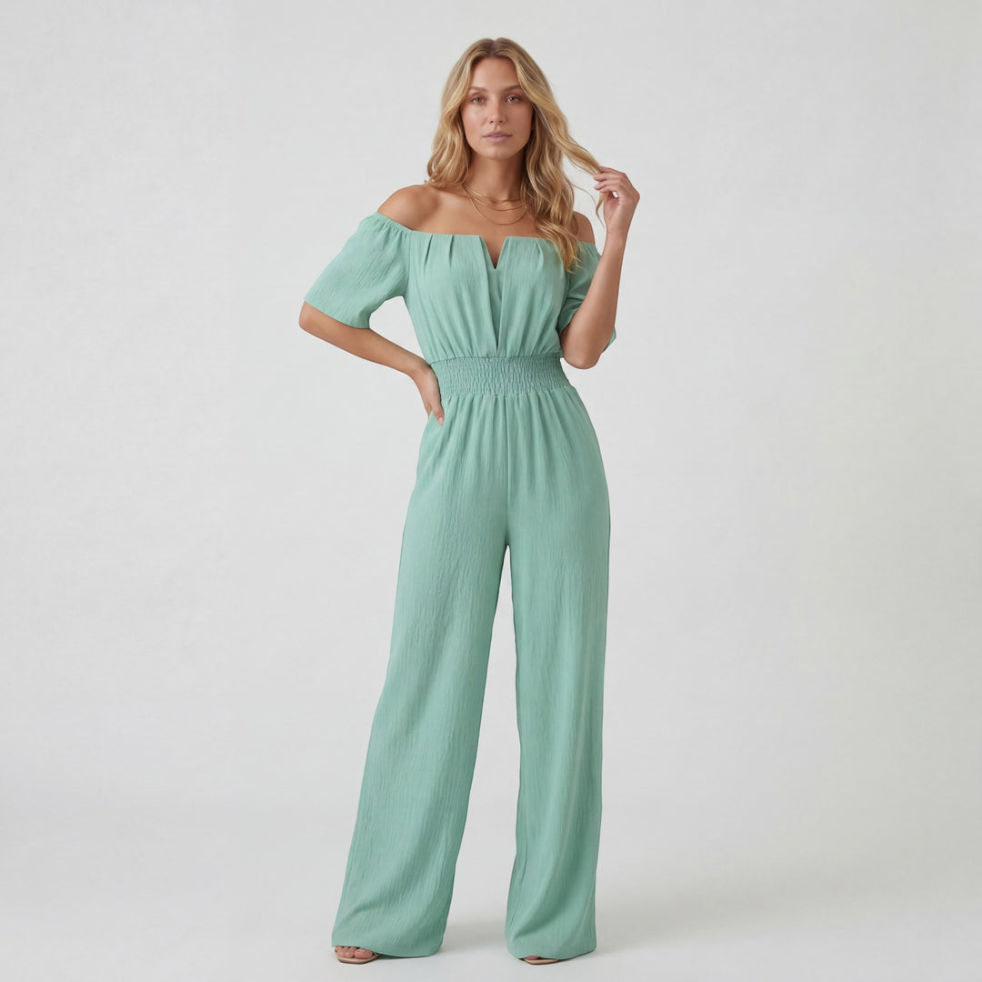 Combinaison Femme Épaules Dénudées Jambe Large – Coupe Décontractée | Drapé Léger Tissé