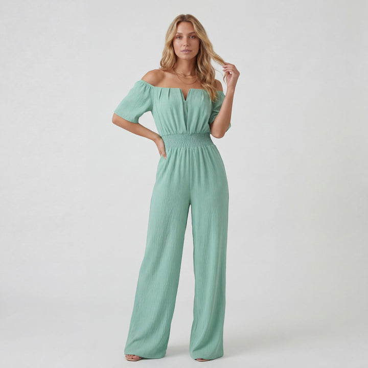 Combinaison Femme Épaules Dénudées Jambe Large – Coupe Décontractée | Drapé Léger Tissé