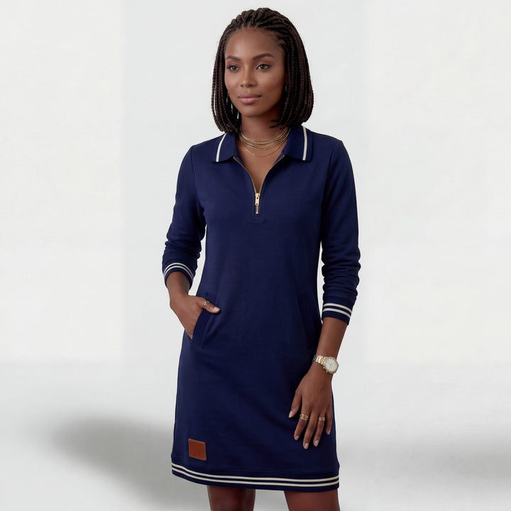 Sportliches Minikleid für Damen mit Reißverschluss am Kragen – Langarm | Baumwollmischung