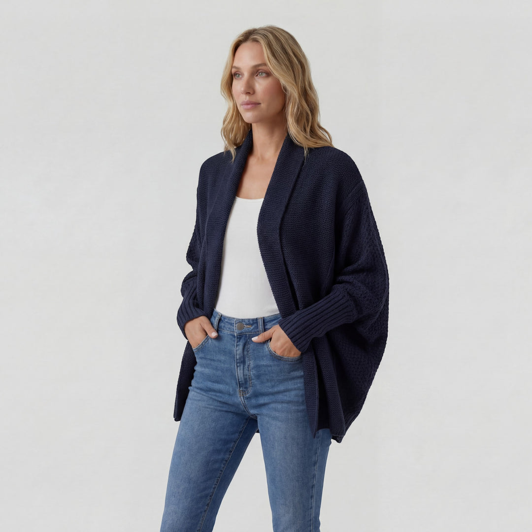 Women's Acrylic Blend Knit Cardigan – Batwing Sleeves, Loose Fit, Open Front