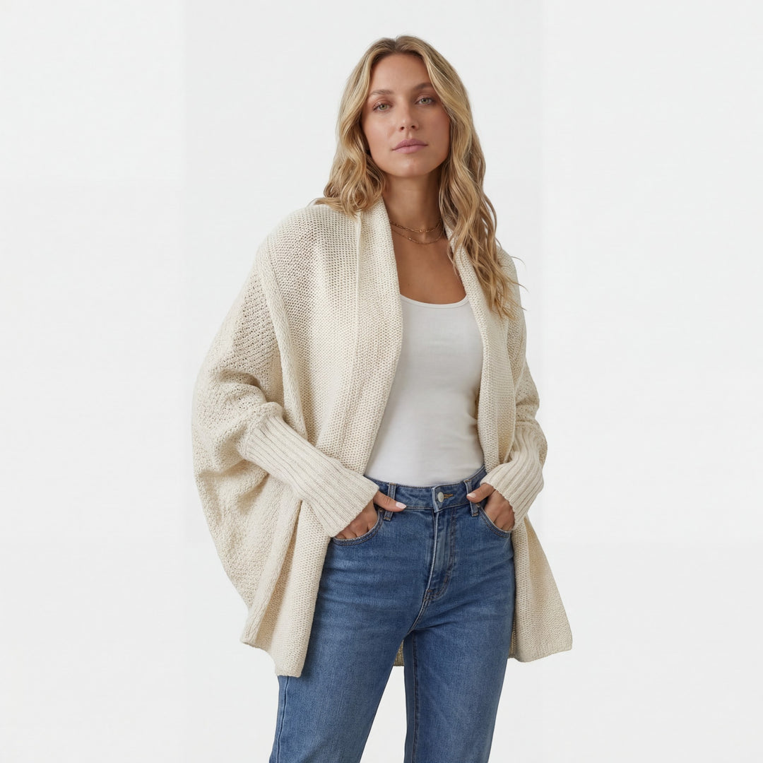 Women's Acrylic Blend Knit Cardigan – Batwing Sleeves, Loose Fit, Open Front