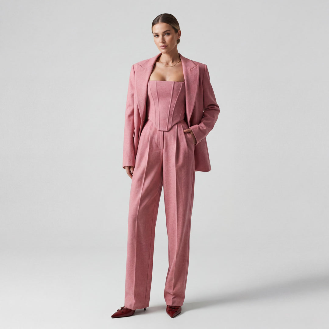Riche | Ensemble Tailleur Femme Trois Pièces en Coton Chevron