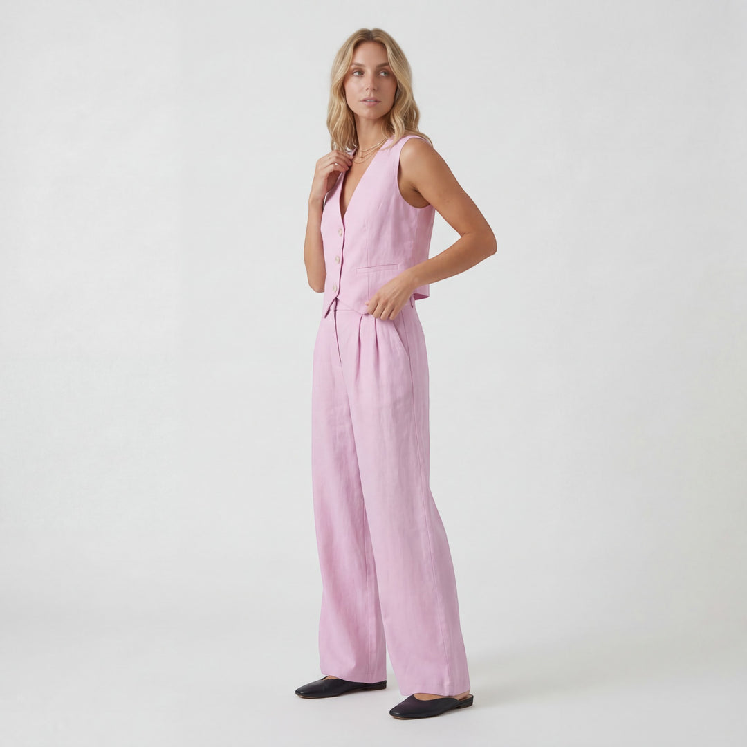 Women's cotton wide-leg pants and cardigan set – Structured fit