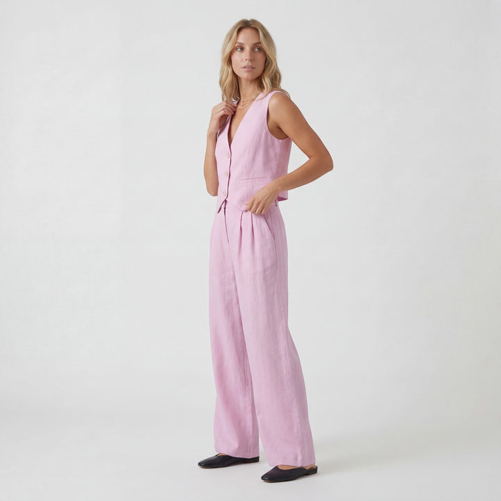Women's cotton wide-leg pants and cardigan set – Structured fit