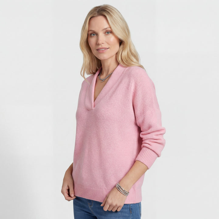 Pull Femme Col V – Coupe Ample Décontractée | Maille Fine Lisse