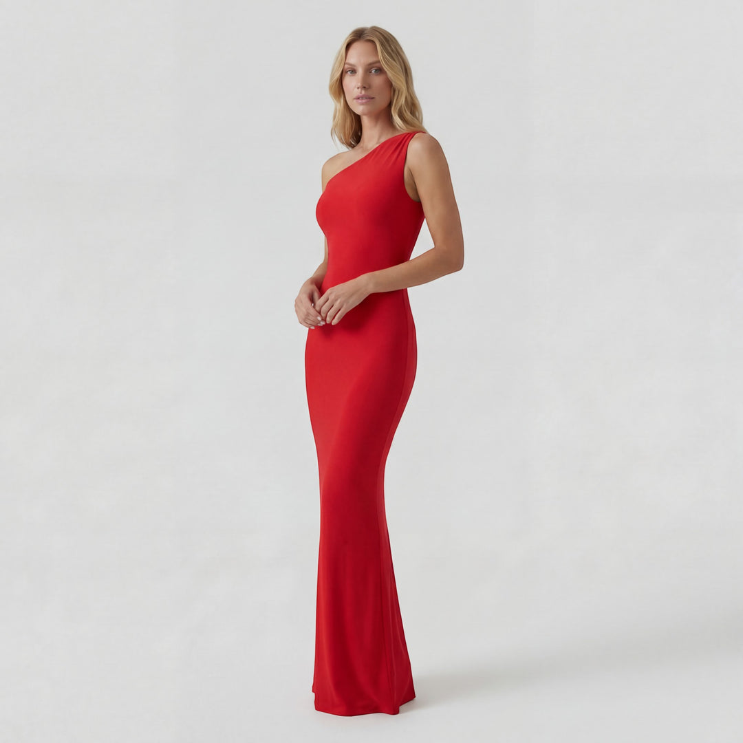 Women's One-Shoulder Stretch Knit Bodycon Dress – Elegant Maxi Style