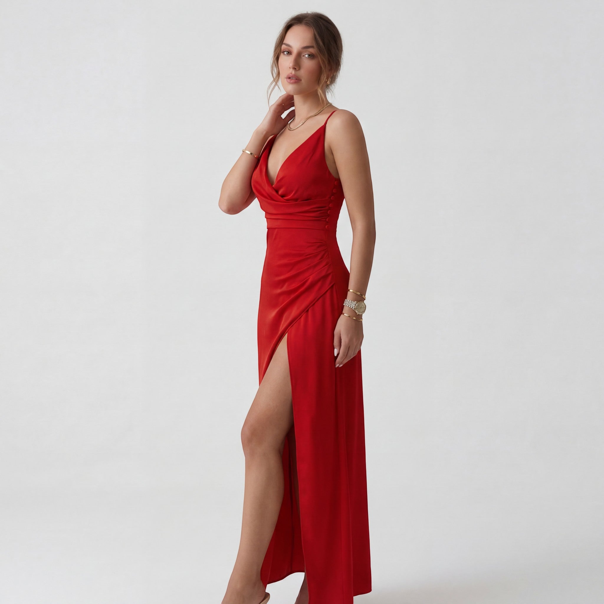 Dame Slipkjole V-hals Slids – Slim Fit Spaghettistropper | Silkeblød Drapé