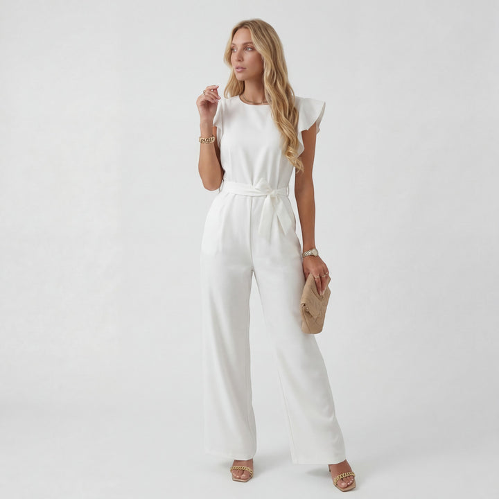 Combinaison Femme Jambe Large – Taille Haute Ceinture à Nouer | Drapé Fluide Tissu Tissé