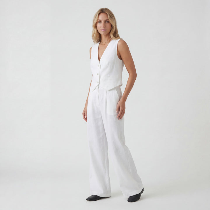 Women's cotton wide-leg pants and cardigan set – Structured fit