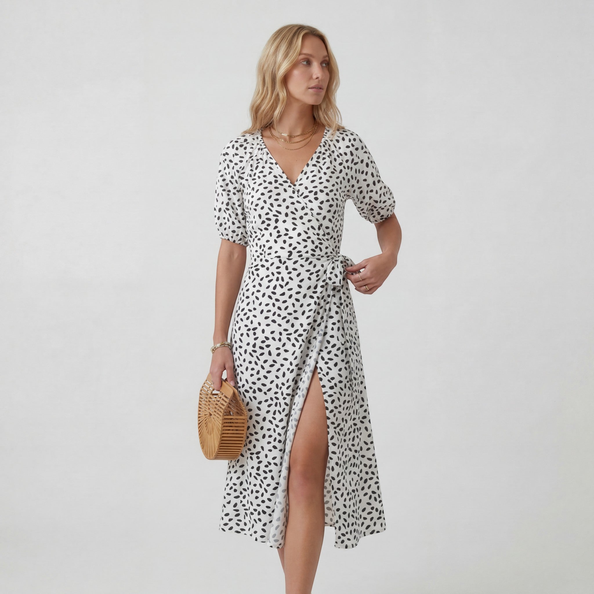 Robe Midi Femme Col V Coupe A – Jupe Fluide Fente Latérale | Drapé Léger Aérien