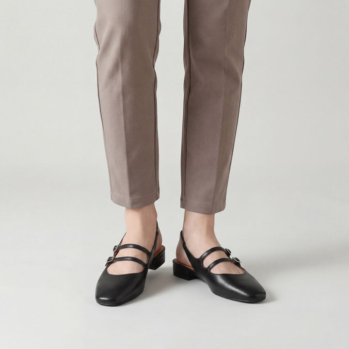 Flache Ledersandalen für Damen – Ein Riemen, Standard-Passform