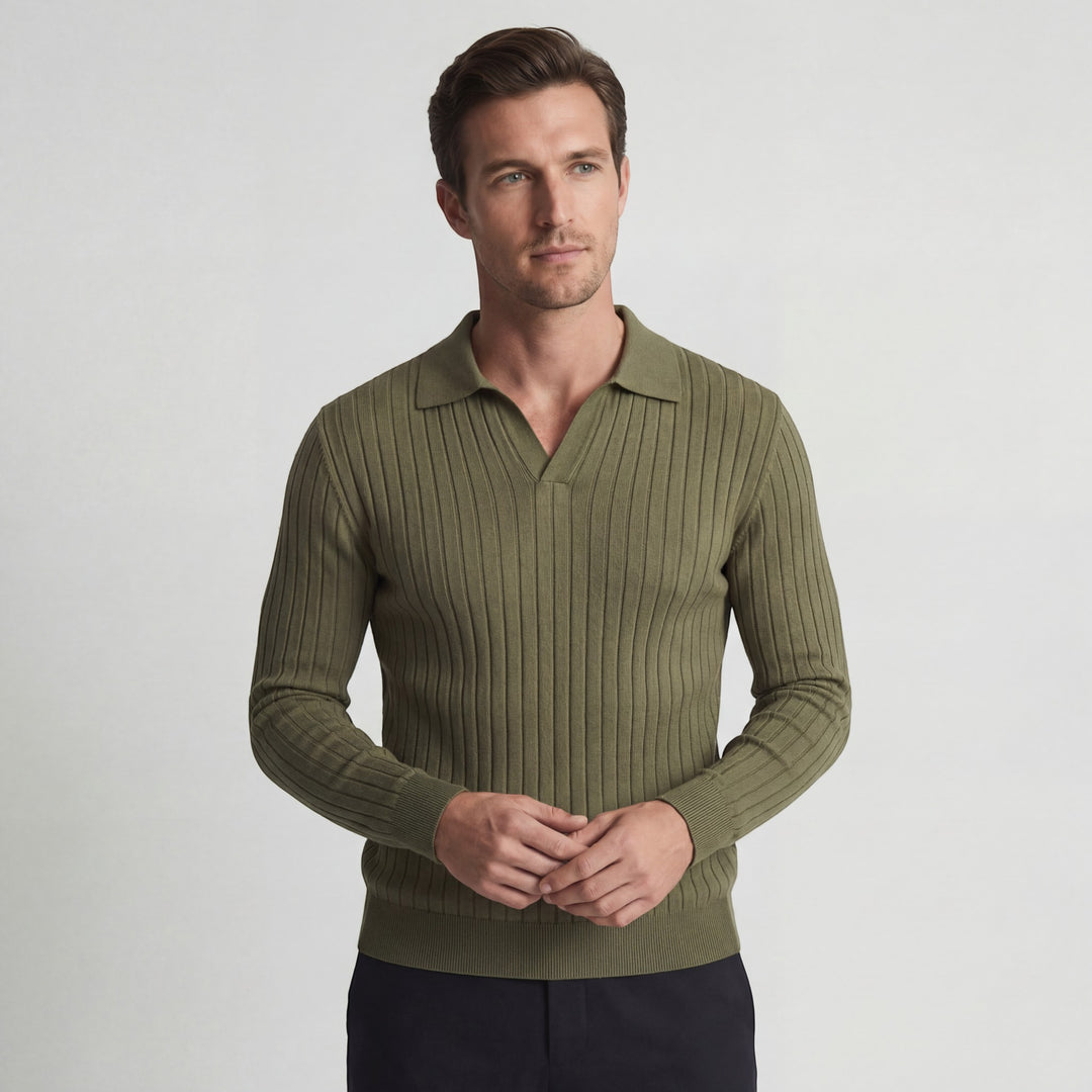 Polo Homme en Maille Viscose – Manches Longues Coupe Décontractée