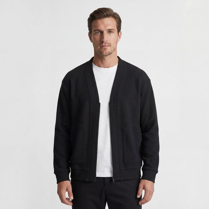 Herren-Strickjacke mit Strukturmuster – Reißverschluss, lässiger Schnitt