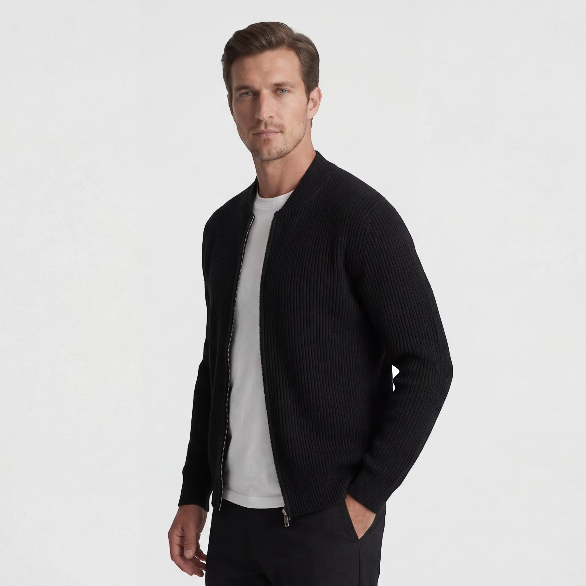 Cardigan til herrer i bomuldsstrikblanding – Afslappet pasform med dobbelt lynlåslukning