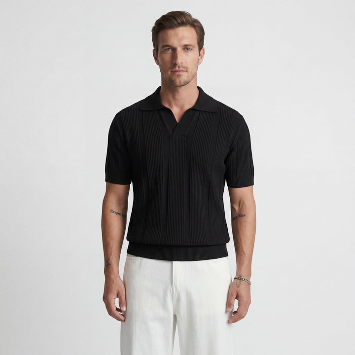 Men's Breathable Knit Polo Shirt – Lightweight Openwork Texture