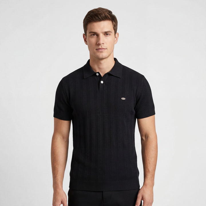 Herre-poloshirt i viskose – strikket poloshirt med korte ærmer og knaplukning ved halsen