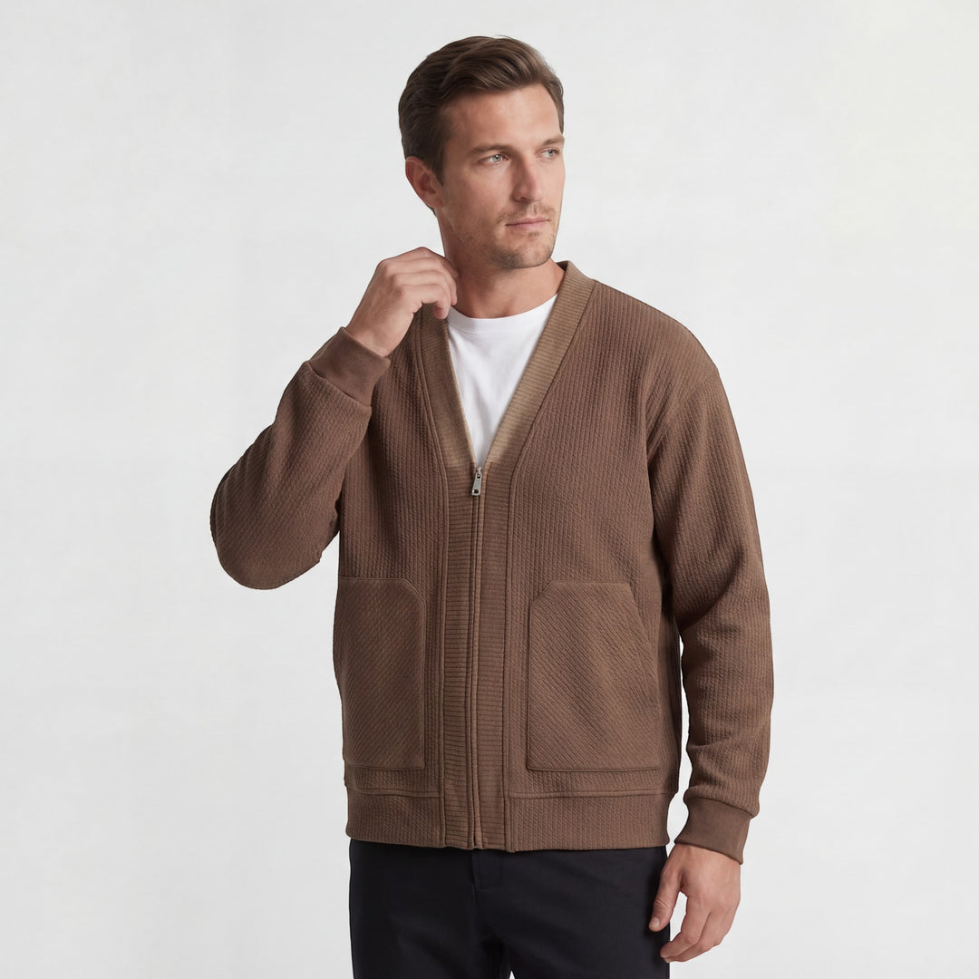 Herren-Strickjacke mit Strukturmuster – Reißverschluss, lässiger Schnitt