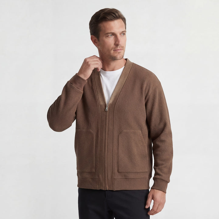 Herren-Strickjacke mit Strukturmuster – Reißverschluss, lässiger Schnitt