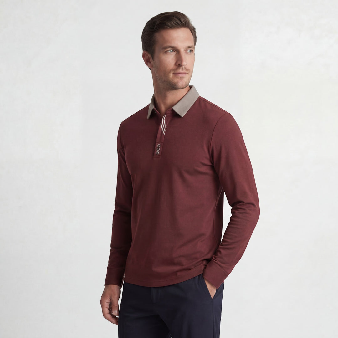 Polo Homme en Coton – Manches Longues Col Classique