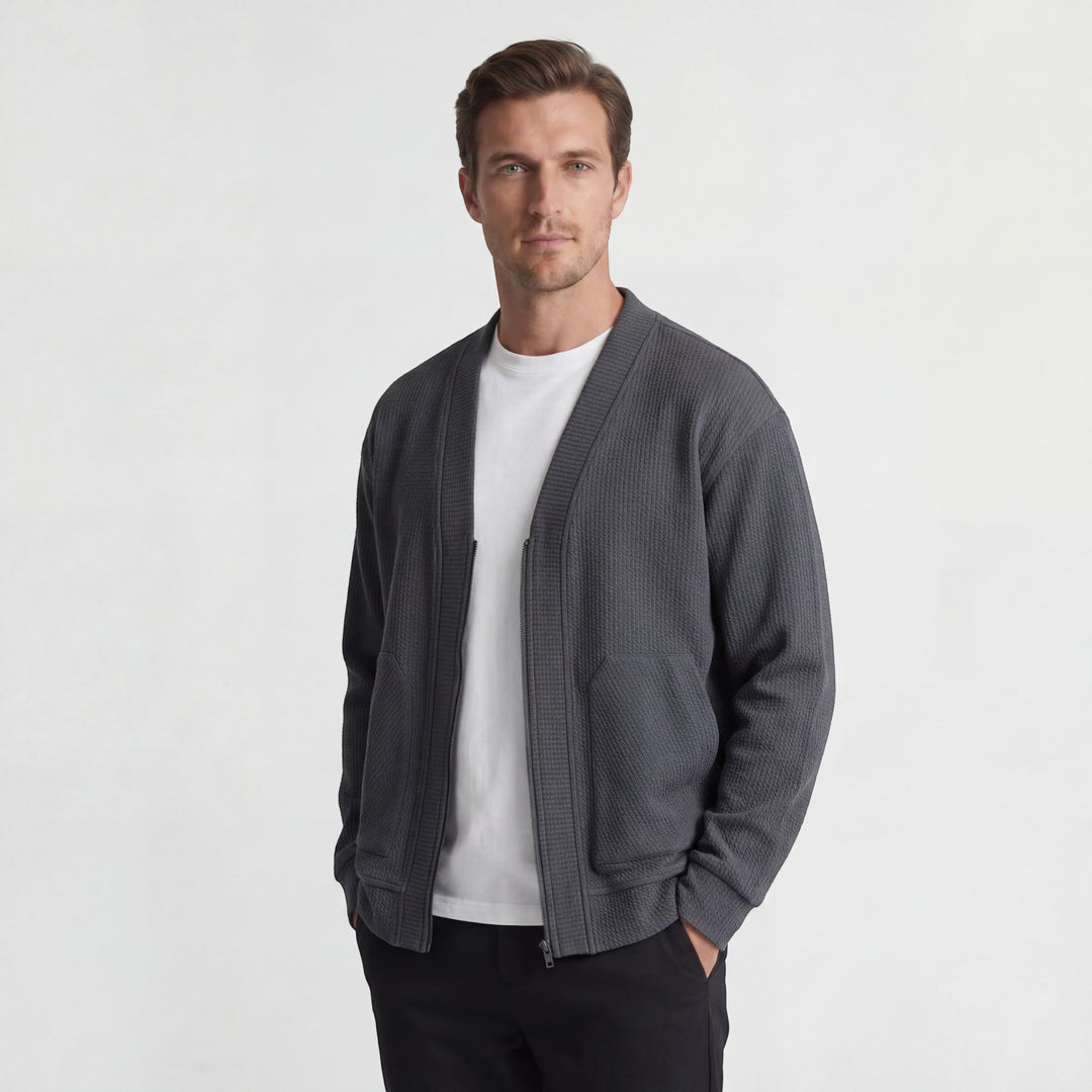 Herren-Strickjacke mit Strukturmuster – Reißverschluss, lässiger Schnitt