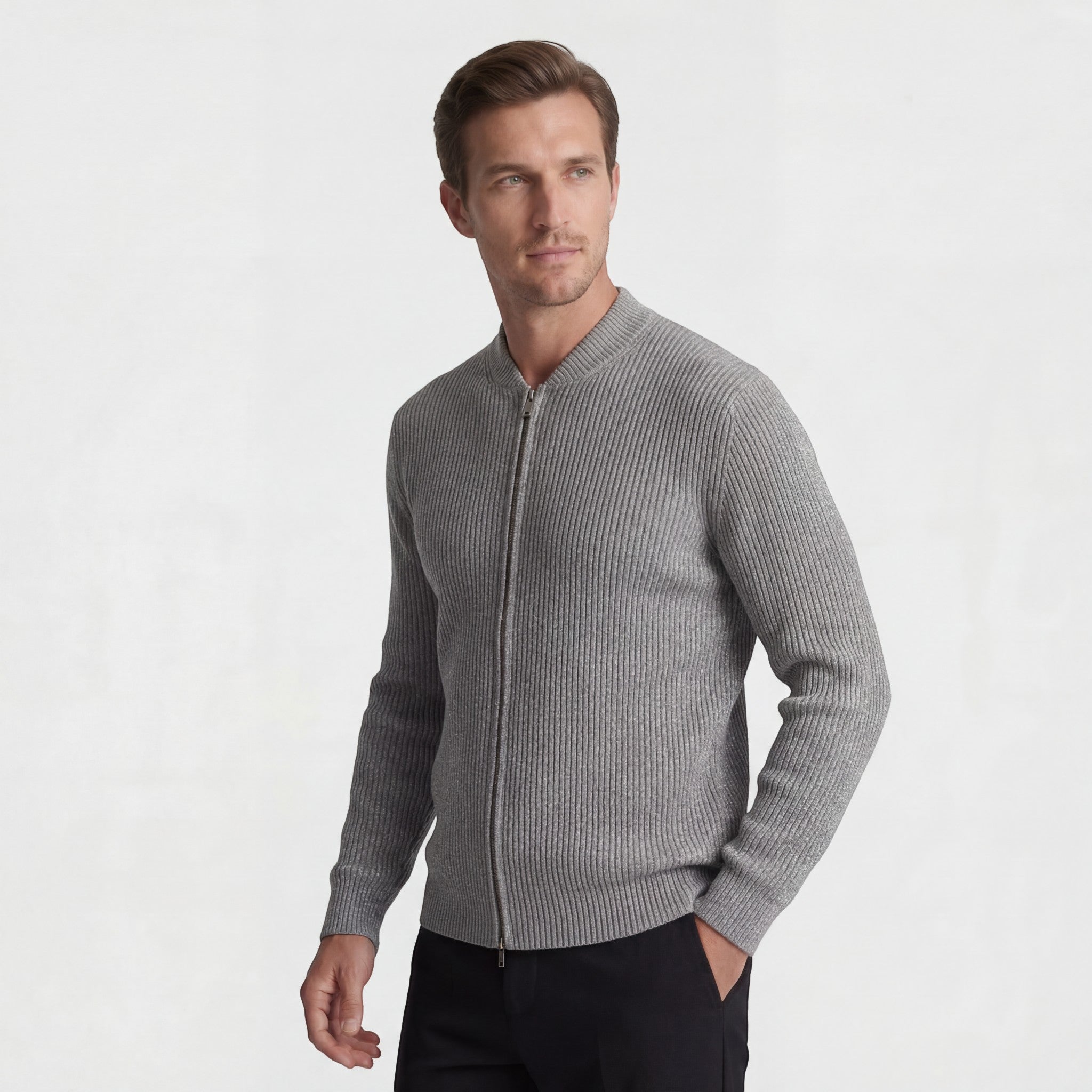 Cardigan til herrer i bomuldsstrikblanding – Afslappet pasform med dobbelt lynlåslukning