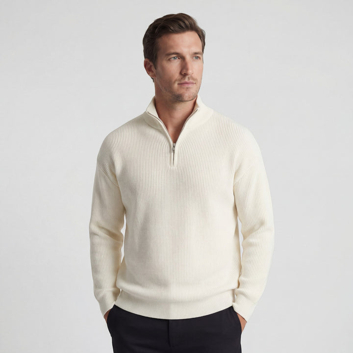 Pull Homme en Maille Fine Demi-Zip – Col Montant