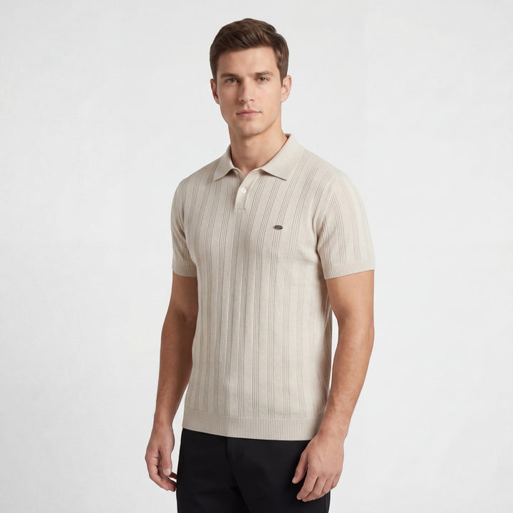 Herre-poloshirt i viskose – strikket poloshirt med korte ærmer og knaplukning ved halsen