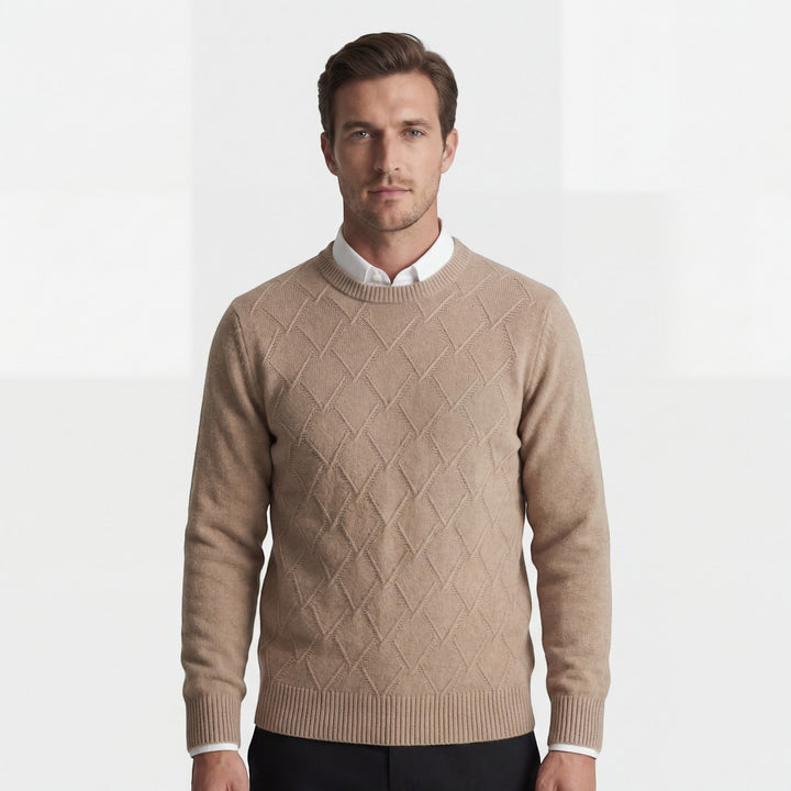 Herrenpullover aus Wollmischgewebe – Rundhalsausschnitt mit Rautenmuster