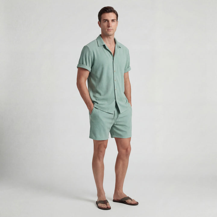Herren-Set aus Kurzarmhemd und Shorts aus Cord – Lässiger Schnitt
