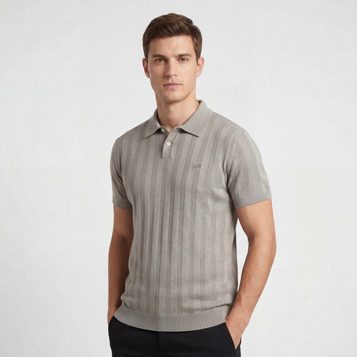 Herre-poloshirt i viskose – strikket poloshirt med korte ærmer og knaplukning ved halsen