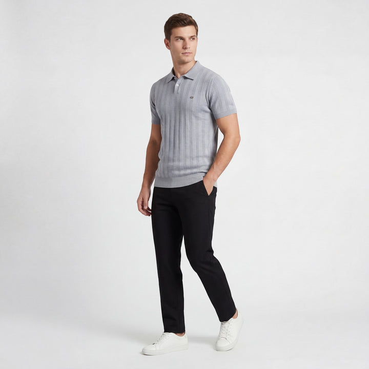 Herre-poloshirt i viskose – strikket poloshirt med korte ærmer og knaplukning ved halsen