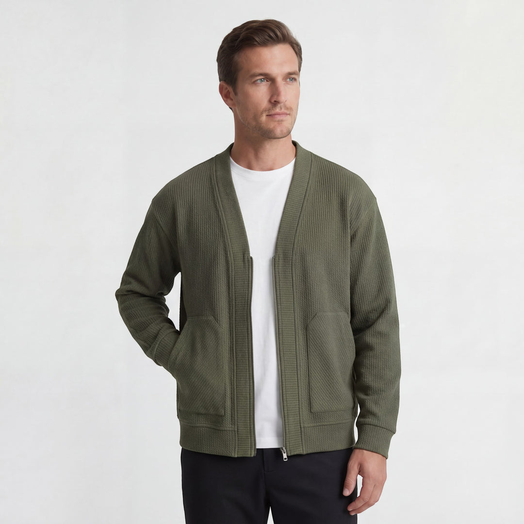 Herren-Strickjacke mit Strukturmuster – Reißverschluss, lässiger Schnitt