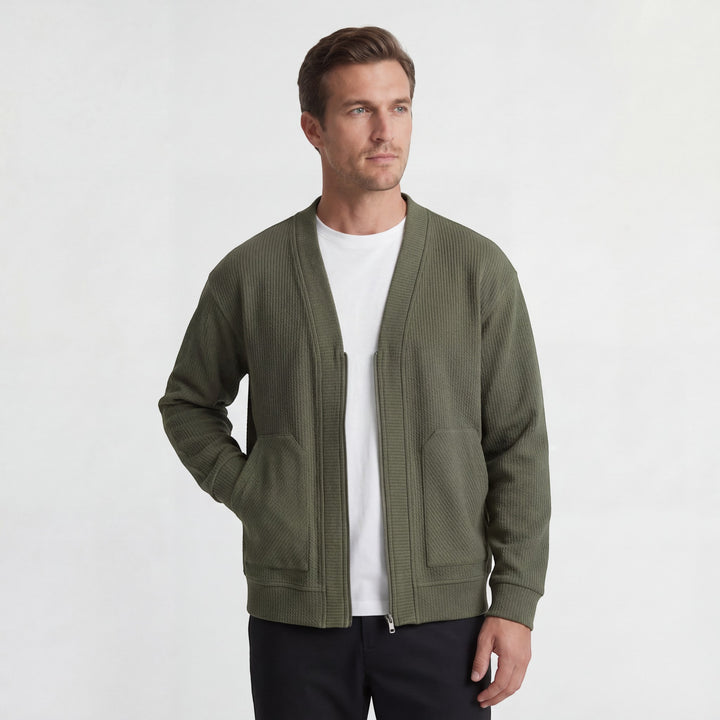 Herren-Strickjacke mit Strukturmuster – Reißverschluss, lässiger Schnitt