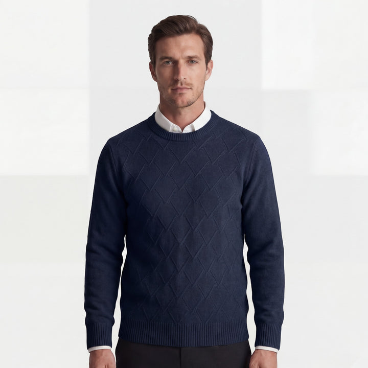 Herrenpullover aus Wollmischgewebe – Rundhalsausschnitt mit Rautenmuster
