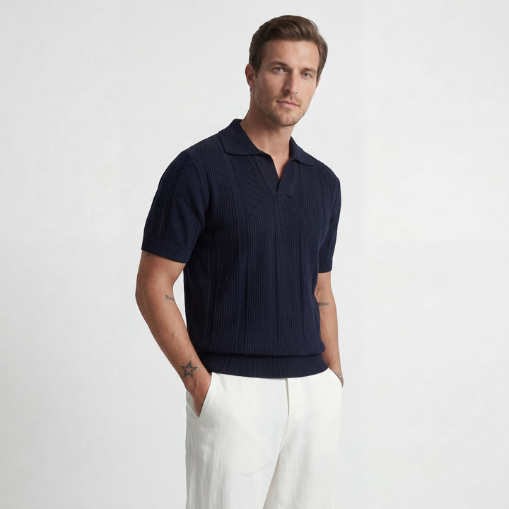 Men's Breathable Knit Polo Shirt – Lightweight Openwork Texture