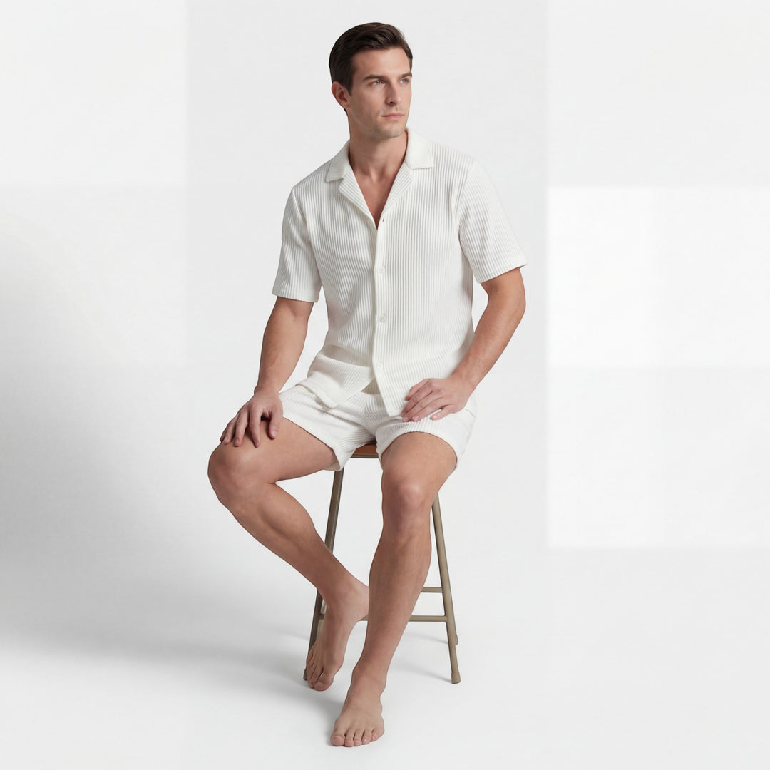 Herren-Set aus Kurzarmhemd und Shorts aus Cord – Lässiger Schnitt