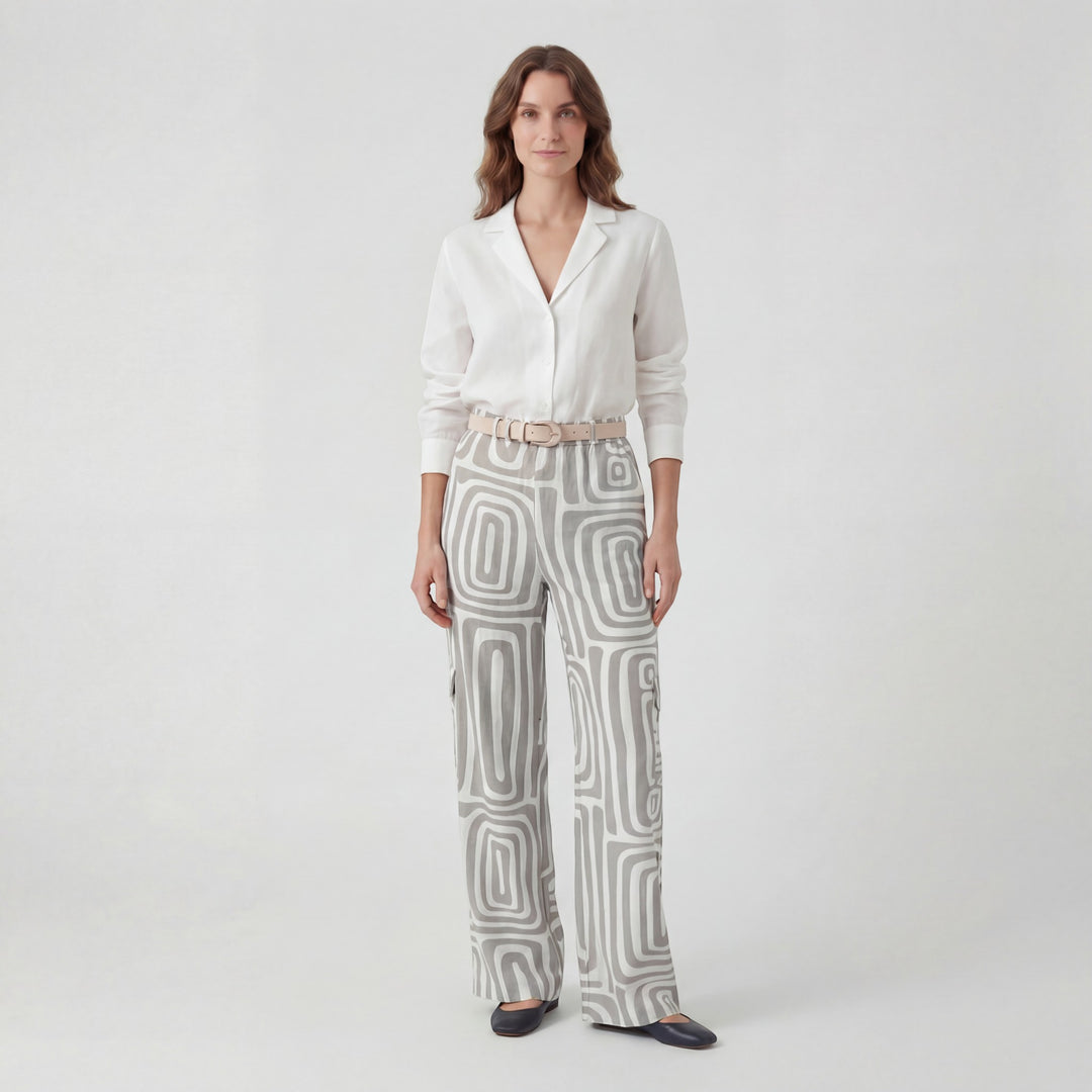 Ensemble Femme Deux Pièces Imprimé Pantalon Large – Taille Haute Ceinturée | Tissu Léger