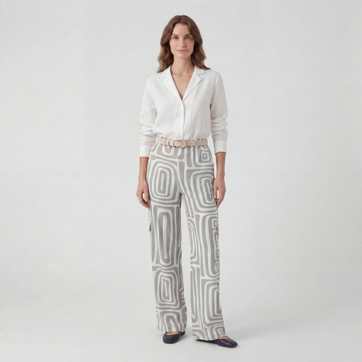 Ensemble Femme Deux Pièces Imprimé Pantalon Large – Taille Haute Ceinturée | Tissu Léger