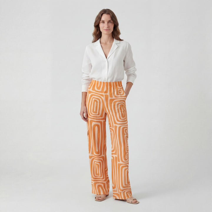 Ensemble Femme Deux Pièces Imprimé Pantalon Large – Taille Haute Ceinturée | Tissu Léger