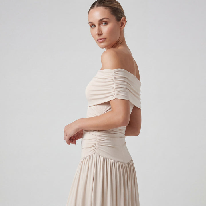 Riche | Robe Longue Femme Plissée à Épaules Dénudées