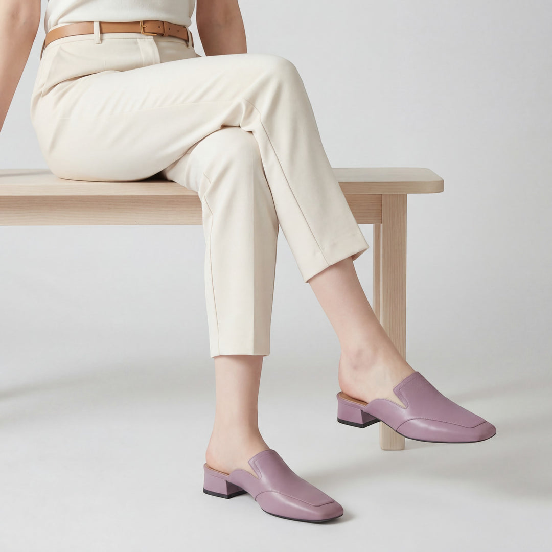 Women's Leather Heeled Mules – Chic Square Toe