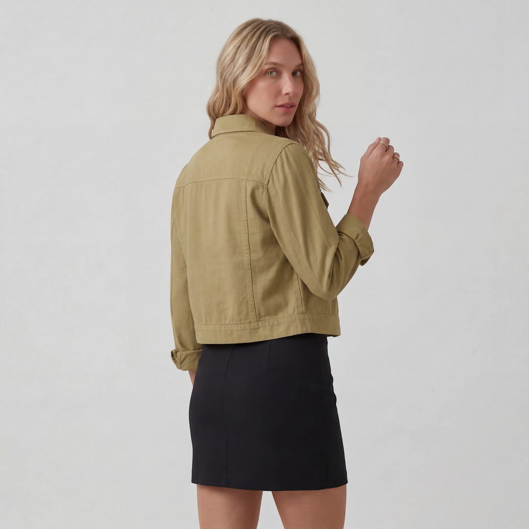 Veste Courte Femme Coton Mélangé – Coupe Ample avec Poches Poitrine