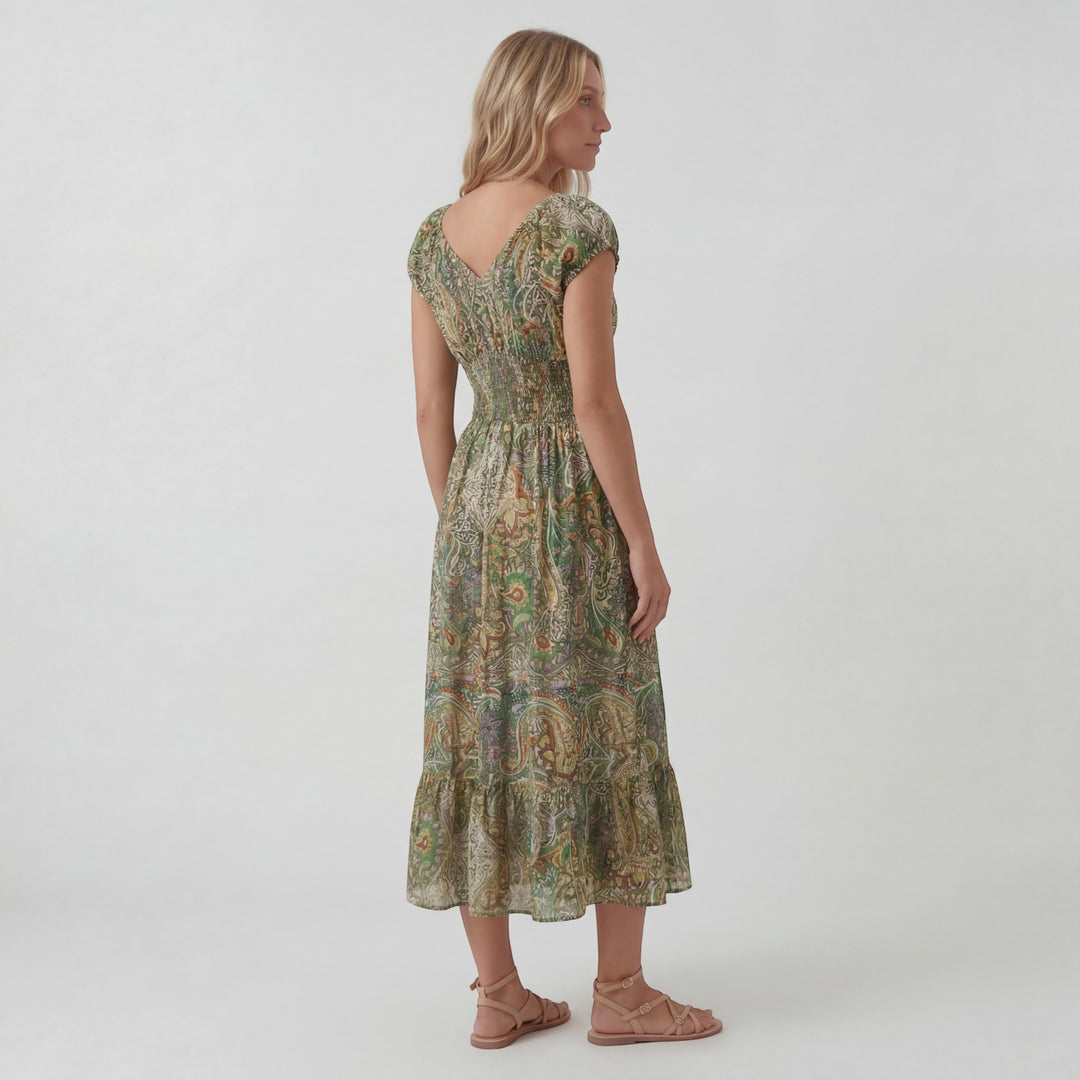 Robe Maxi Bohème Col V Femme – Coupe Décontractée Jupe Fluide | Tissu Tissé Léger