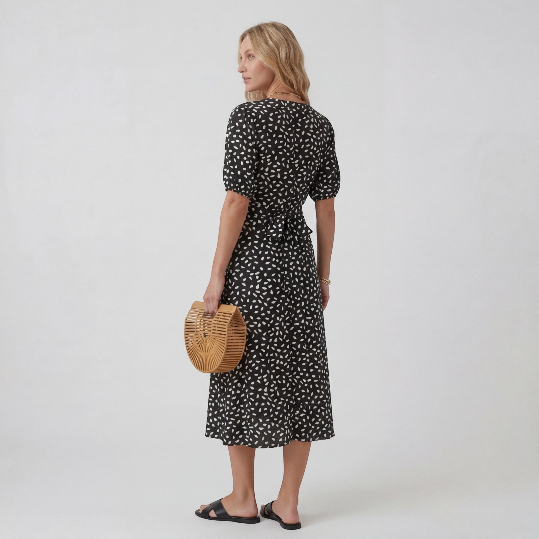 Robe Midi Femme Col V Coupe A – Jupe Fluide Fente Latérale | Drapé Léger Aérien