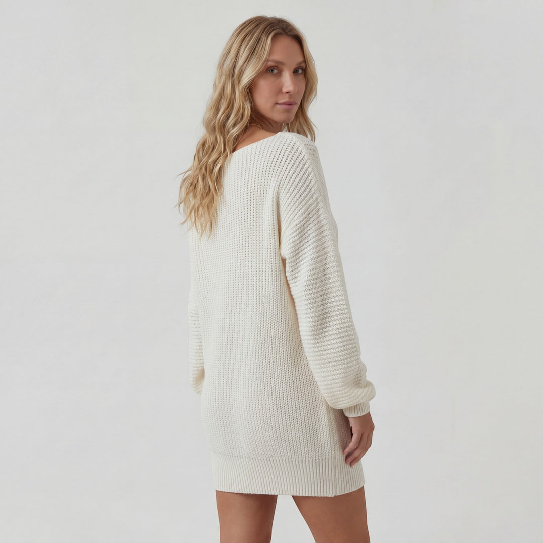 Women's Textured Knit Sweater Dress – Off-the-Shoulder Mini Dress